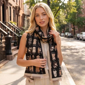 Dog Print Lightweight Fringe Scarf
