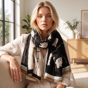 Elephant Print Lightweight Fringe Scarf