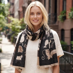 Cat Lover Print Lightweight Fringe Scarf
