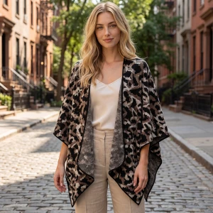 Leopard Print Open Front Ruana Wrap Scarf
