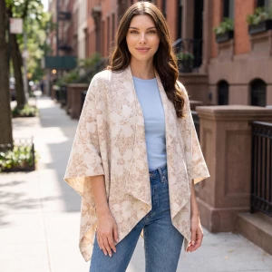 Floral Print Open Front Ruana Wrap Scarf