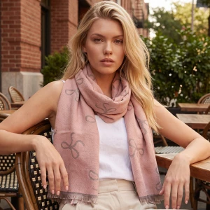 Bow Print Lightweight Fringe Scarf
