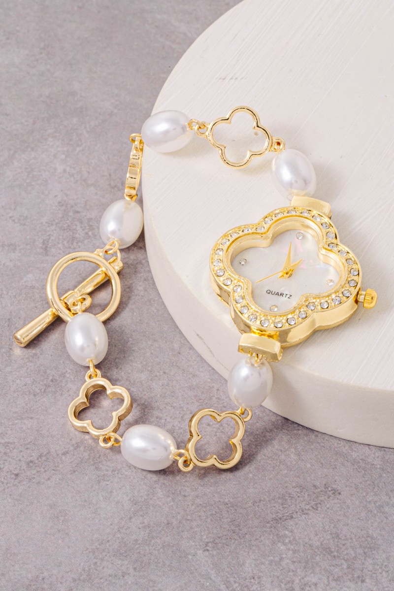 Clover & Pearls Cz Bracelet Watch