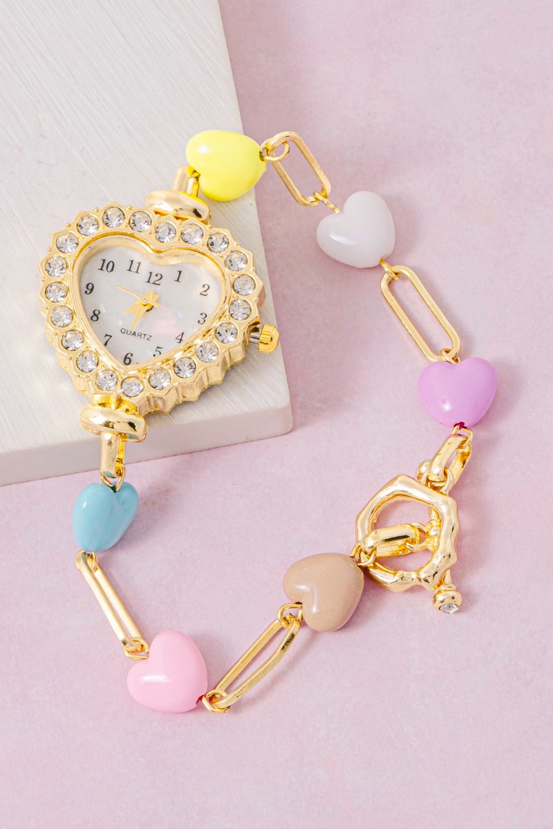 Cz Heart Toggle Chain Bracelet Watch