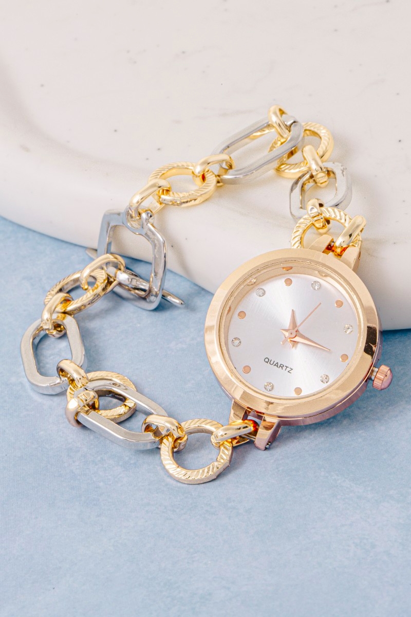 Two Tone Toggle Chain Round Bracelet Watch