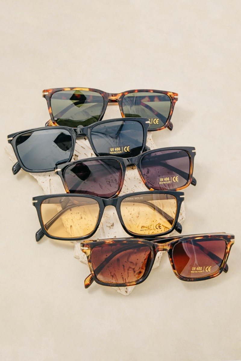 Metallic Accent Square Acetate Sunglasses Set