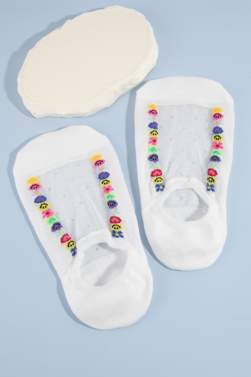 Smiley Face Stripe Sheer No Show Liner Socks