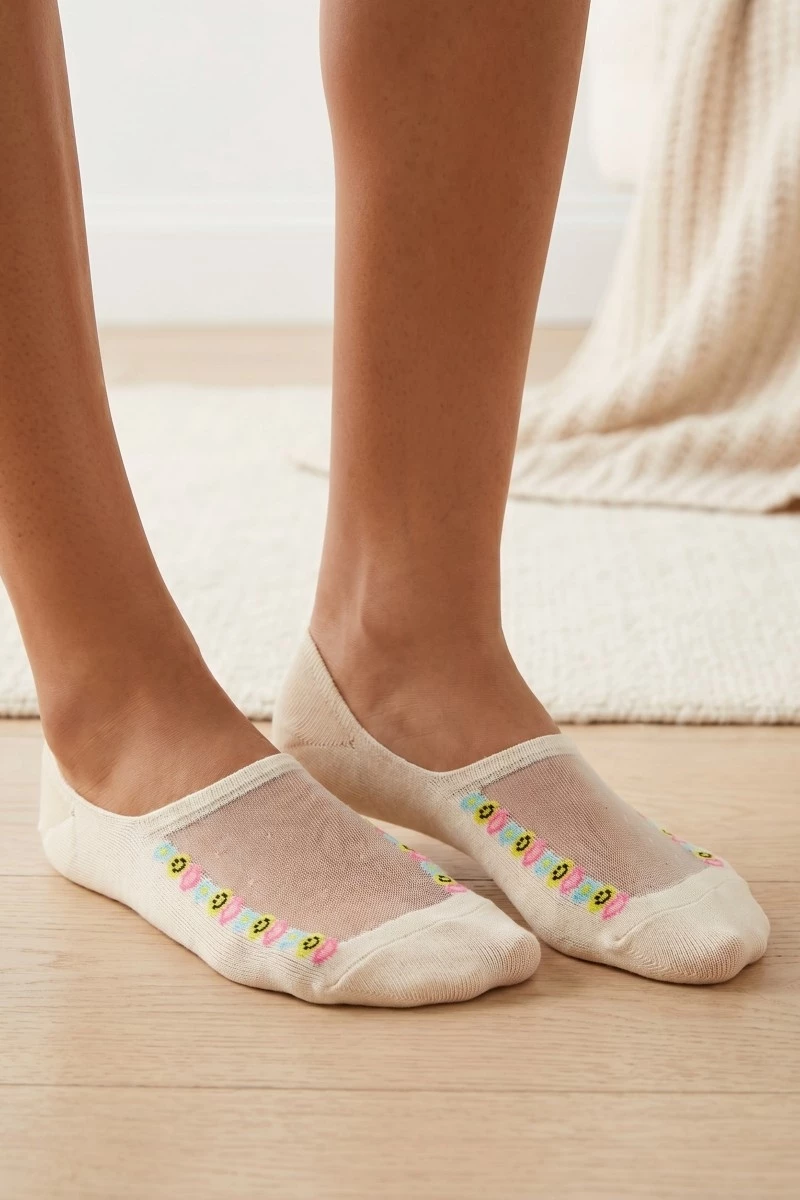 Ivory See Through Emoji Lined Low Rise Socks