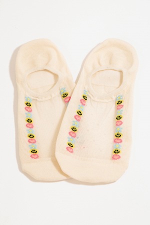 Ivory See Through Emoji Lined Low Rise Socks