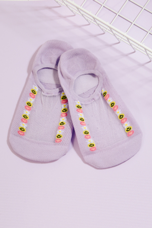 Lavender See Through Emoji Lined Low Rise Socks