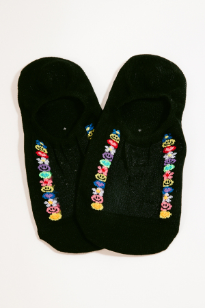 Black See Through Emoji Lined Low Rise Socks