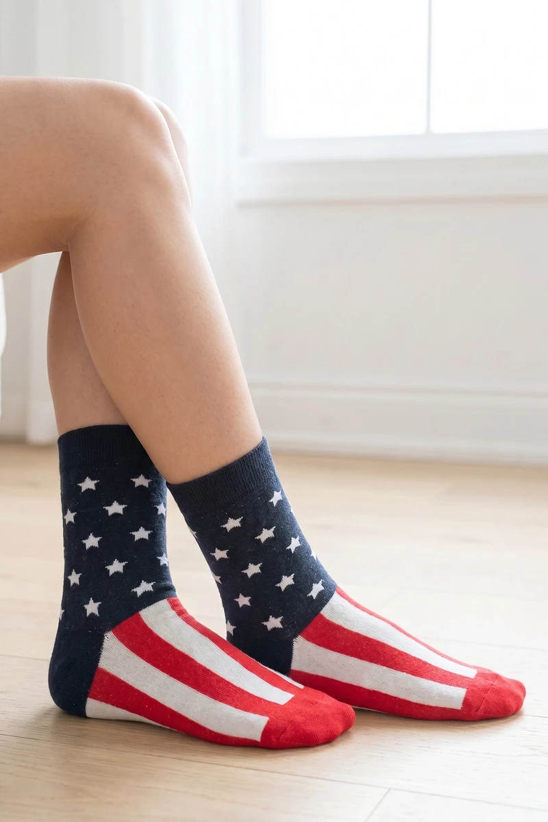 Patriotic Flag Stars And Stripes Crew Socks