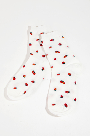 White Strawberry Print Socks