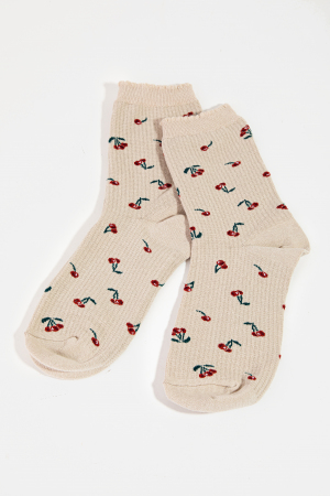 Beige Cherry Print Socks