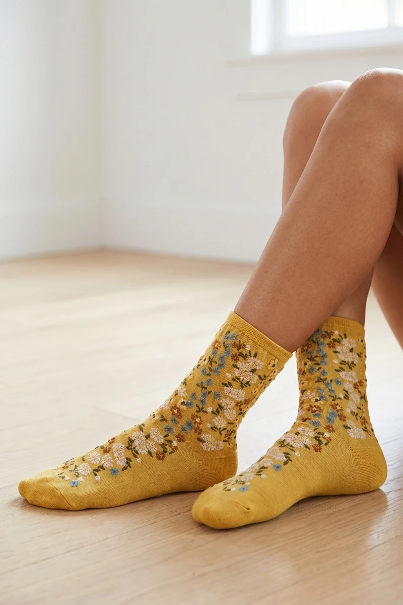 Yellow Multi Flower Pattern Socks