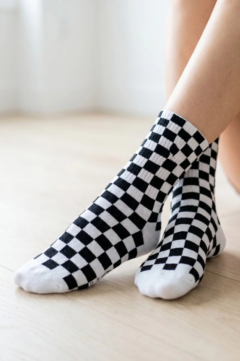 Black White Checkered Socks
