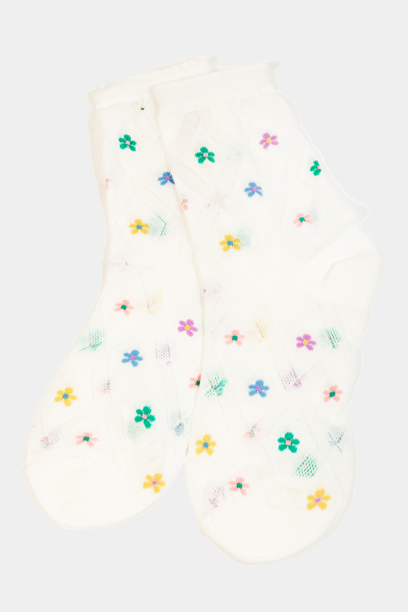 White Flower Print Pattern Socks
