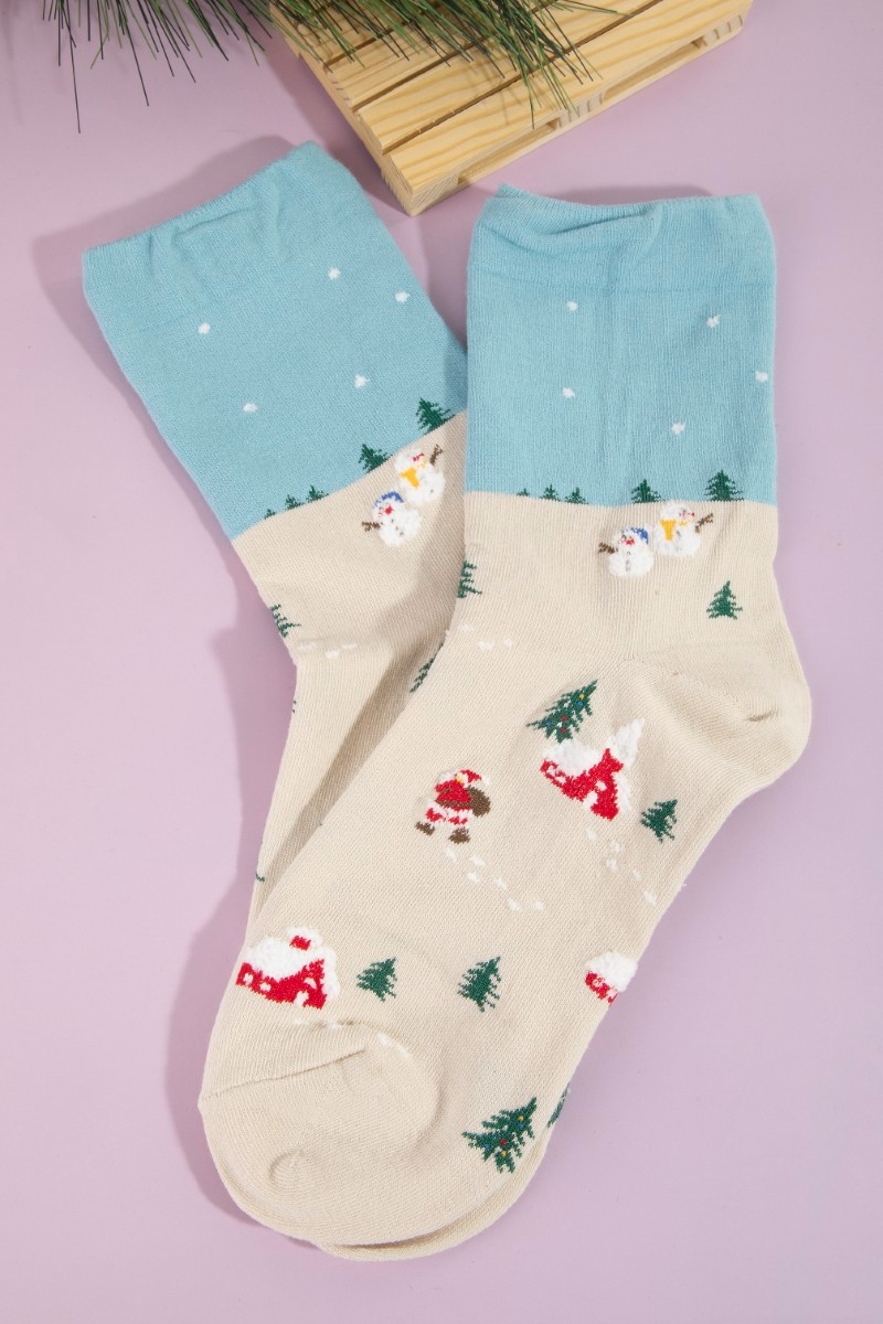 Two Tone Christmas Themed Socks