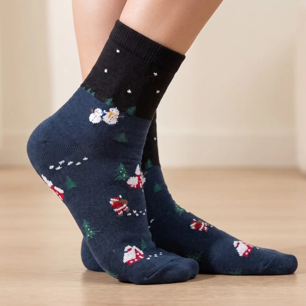 Festive Christmas Scenery Embroidered Socks