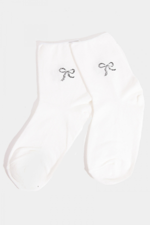 Sparkling Ribbon Bow Engraved White Socks