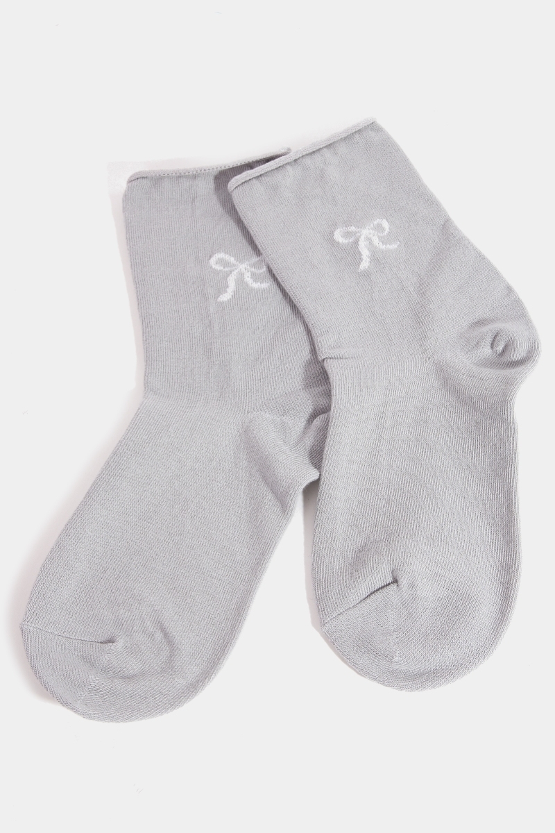 Sparkling Ribbon Bow Engraved Gray Socks