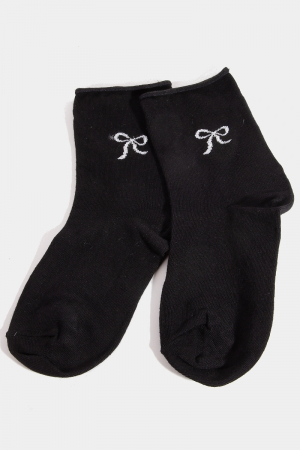 Sparkling Ribbon Bow Engraved Black Socks
