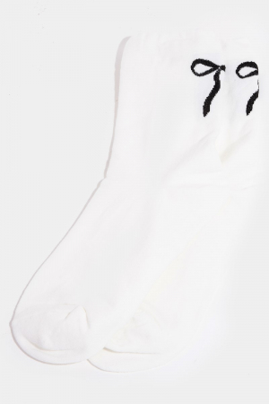 Black Glitter Ribbon Bow Embroidered White Socks