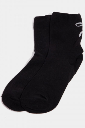 Long Silver Glitter Ribbon Bow Embroidered Black Socks