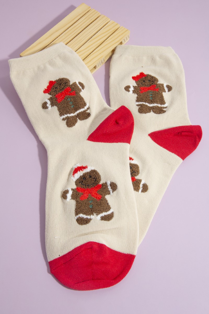 Festive Christmas Ginger Bread Man Embroidered Socks