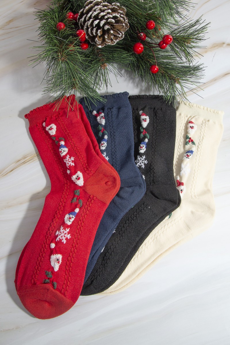 Embroidered Snowman and Santa Christmas Theme Socks