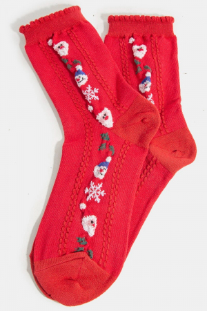 Red Embroidered Snowman and Sant...