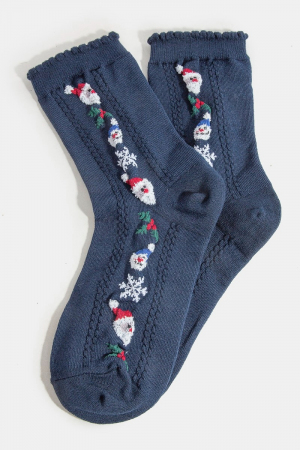 Santa and Snowman Embroidered Christmas Theme Socks