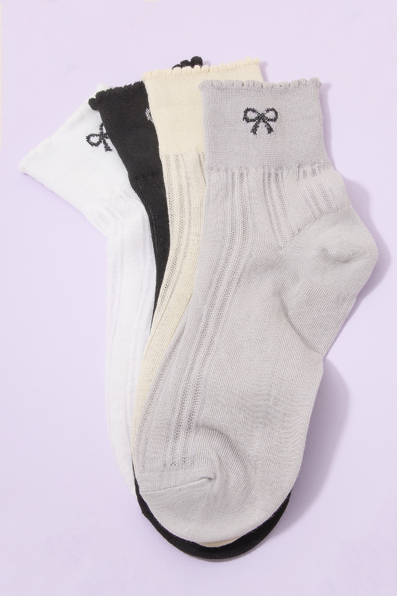Mini Embroidered Ribbon Bow Socks