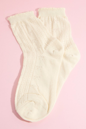 Subtle Bow Accents Beige Socks