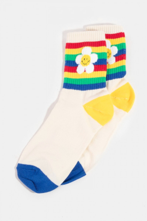 Rainbow Flower Striped Happy Face Socks