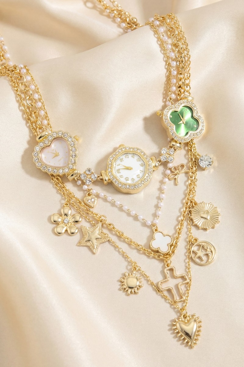 Assorted Layered Charms & Watches Statement Necklace