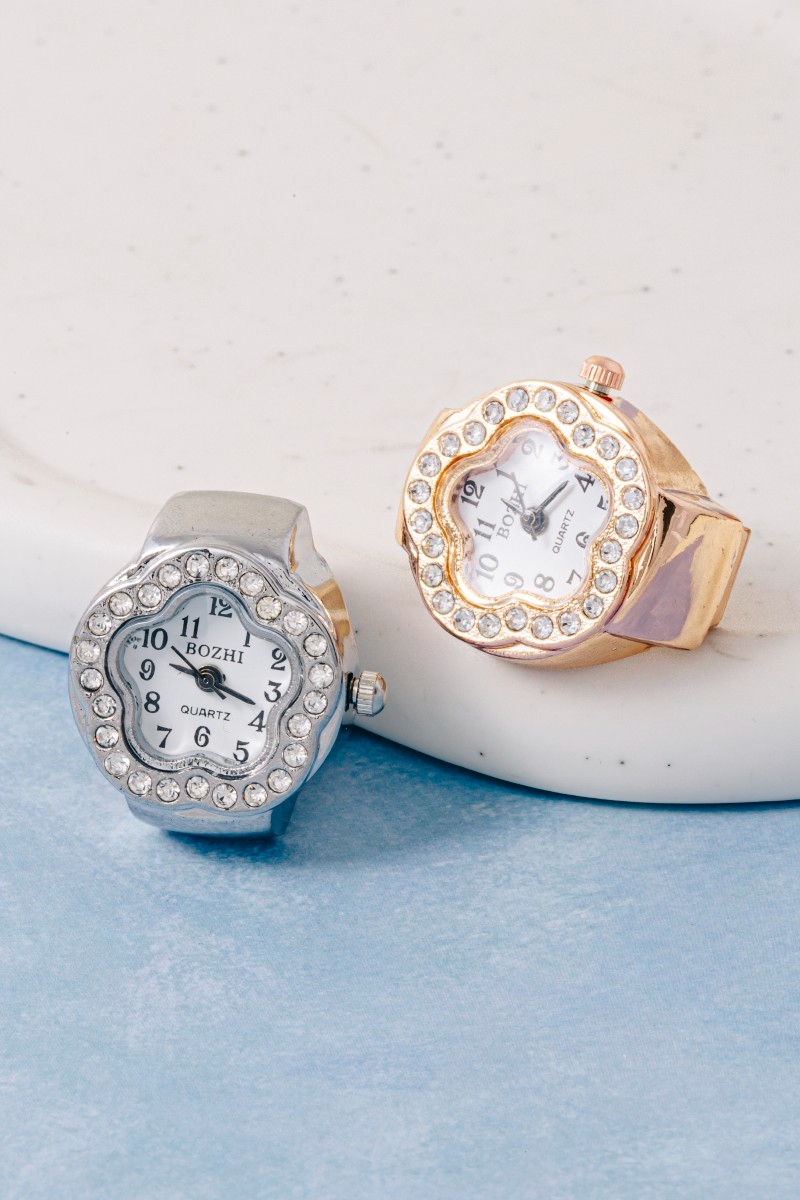 Stainless Steel Cz Flower Ring Watch