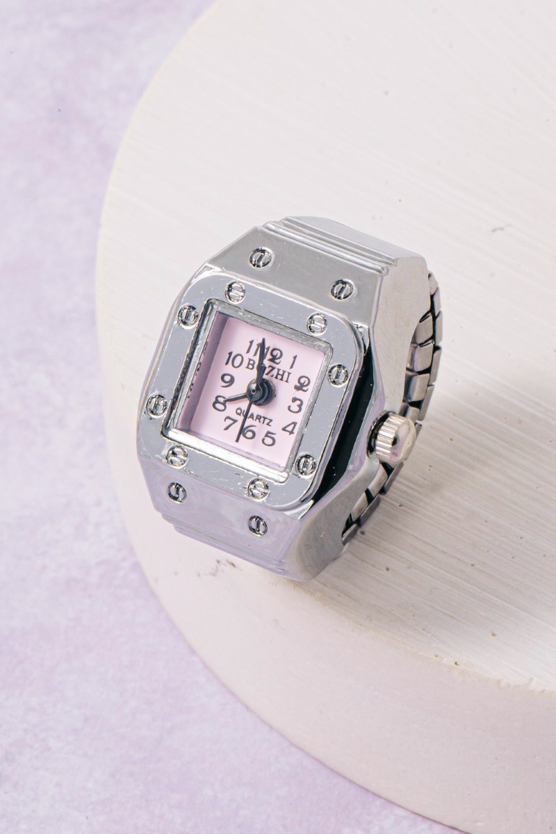 Stainless Steel Square Ring Watch