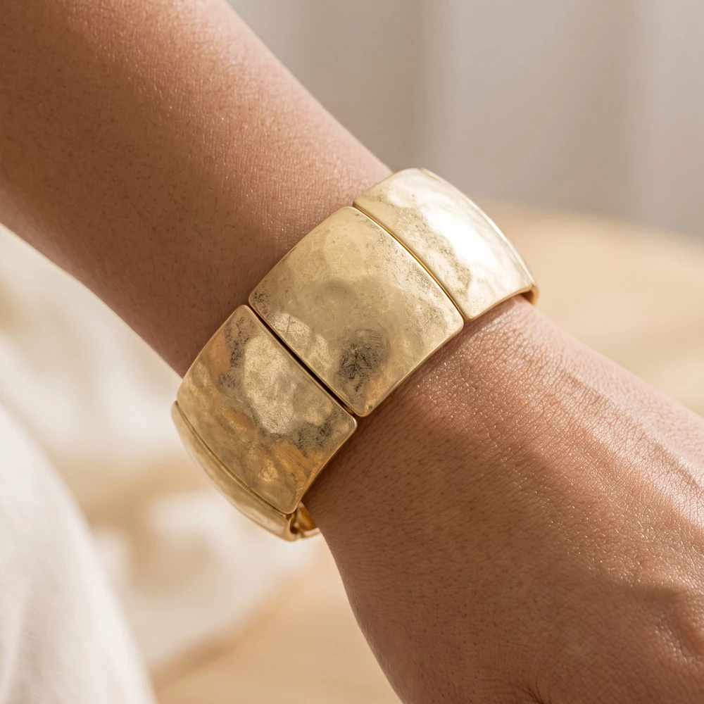 Hammered Curved Plate Wide Stretch Bracelet