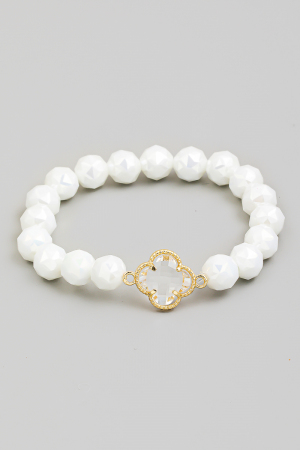 Rhinestone Clover Charm Faceted Beaded Bracelet