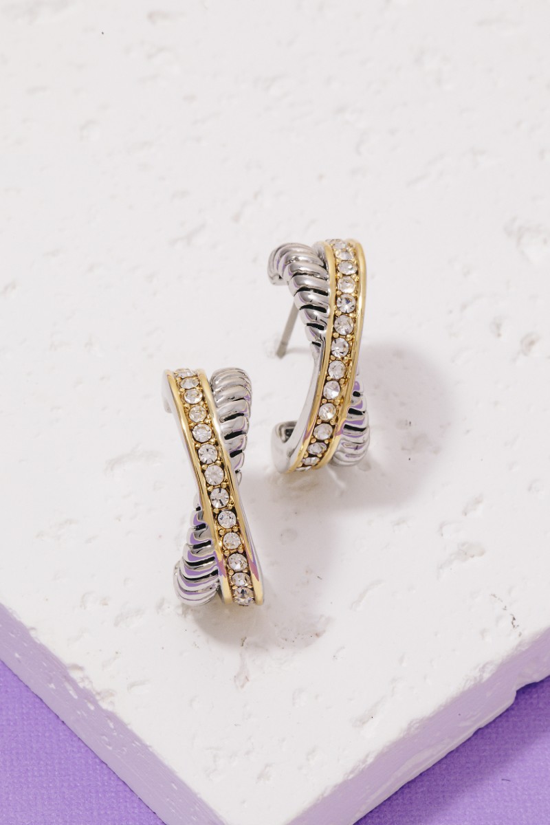 Two Tone Cz Pave Layered Hoop Earrings