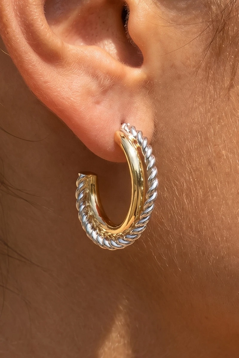 Twisted Rope Double Huggie Hoop Earrings