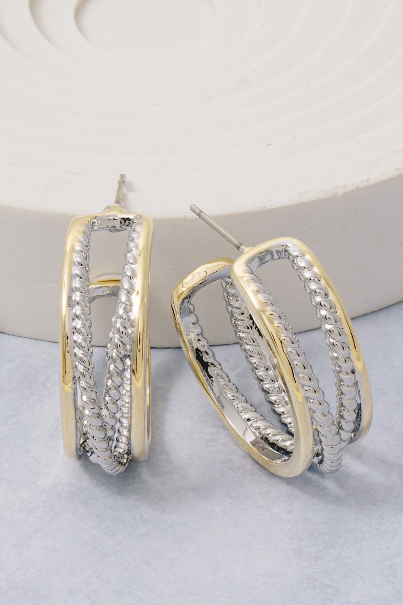 Gold Plated Two Tone Layered Hoop Earrings
