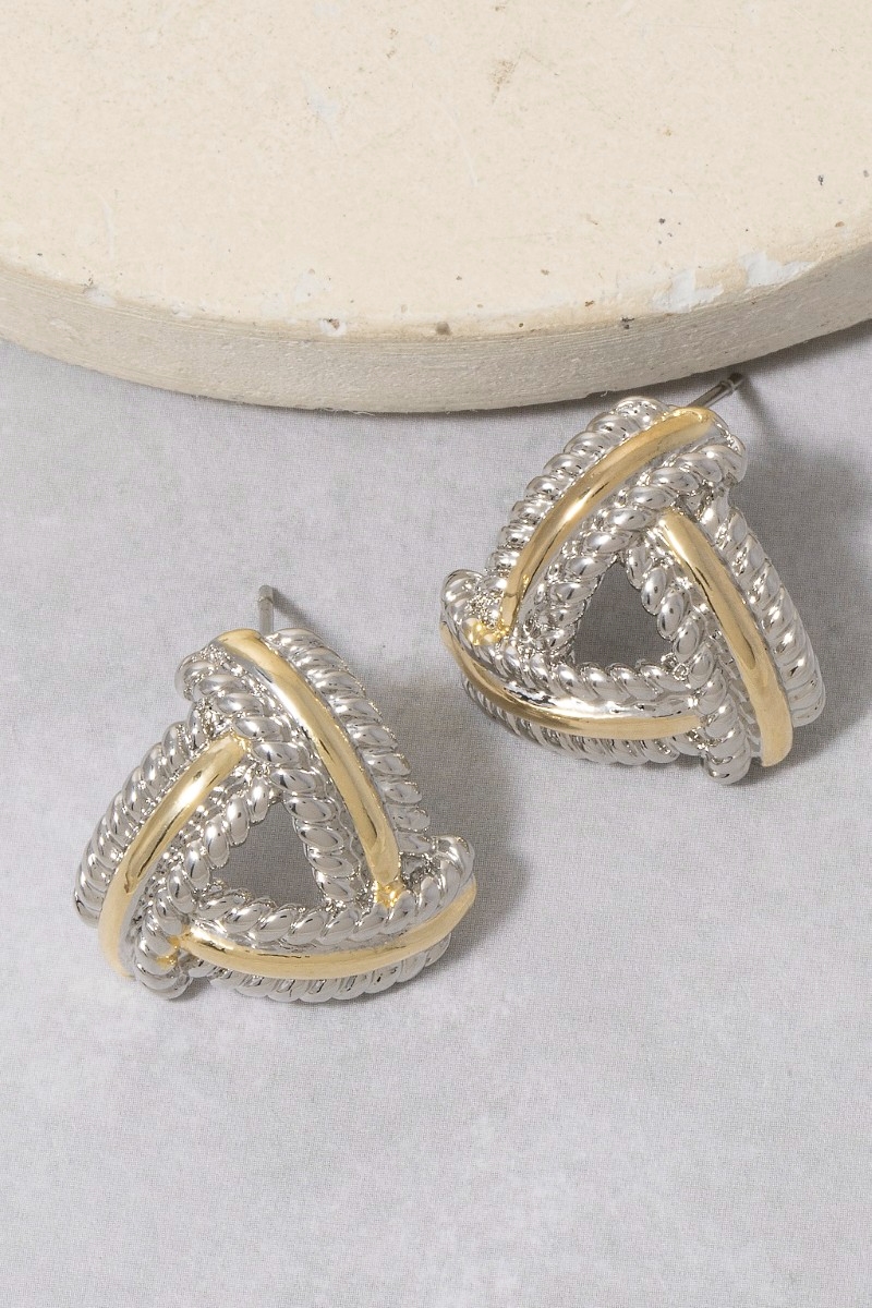 Gold Dipped Two Tone Triangle Weave Stud Earrings