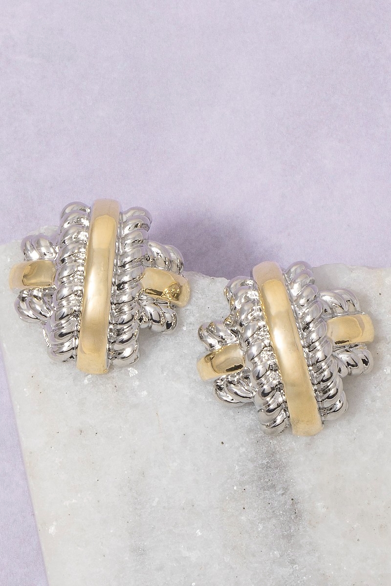 Gold Dipped Two Tone Knot Weave Stud Earrings