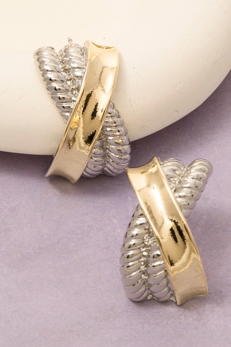 Gold Dipped Two Tone X Twist Earrings