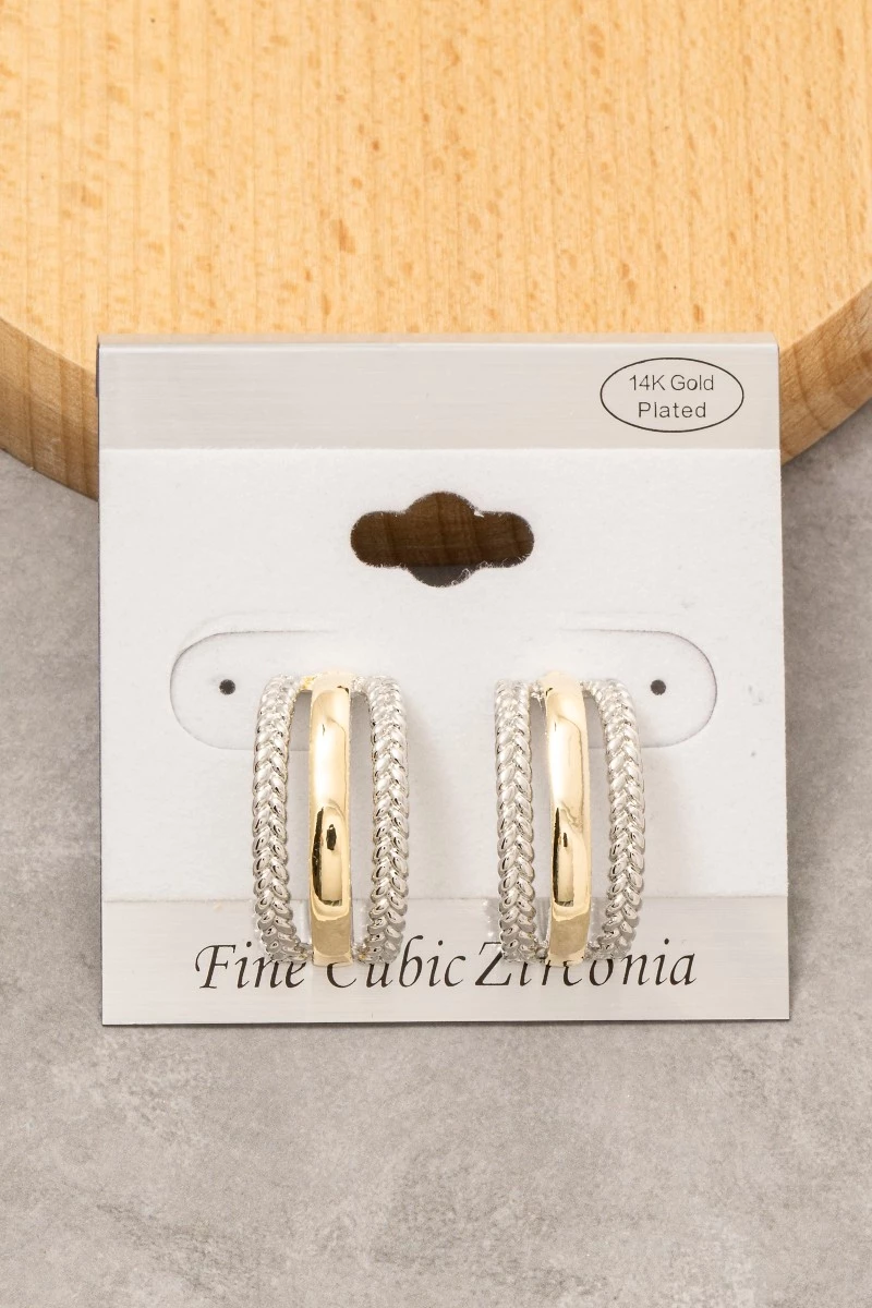 Gold Dipped Two Tone Layer Rope Pattern Drop Earrings
