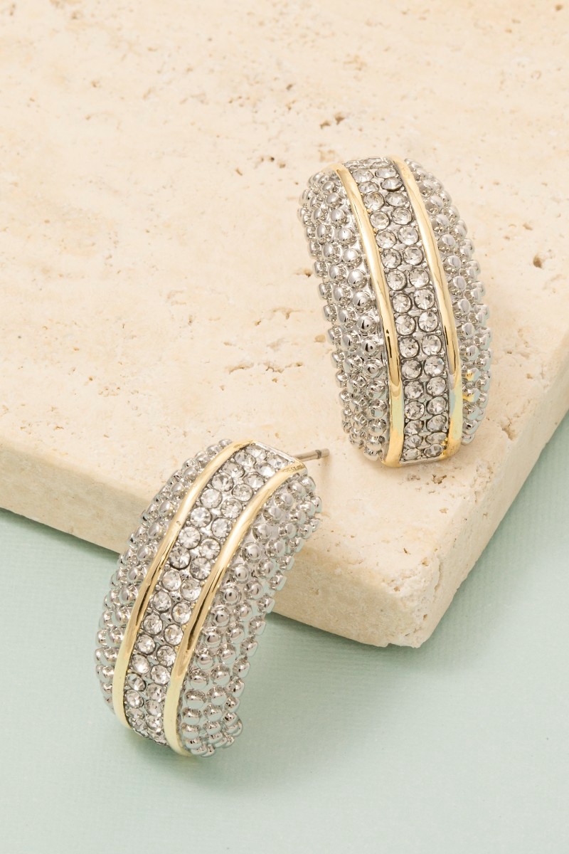 Gold Dipped Two Tone Pave Drop Earrings