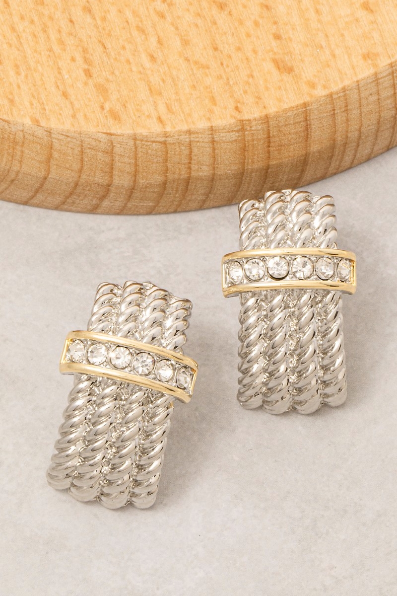 Gold Dipped Two Tone Cz Pave Layered Rope Drop Earrings