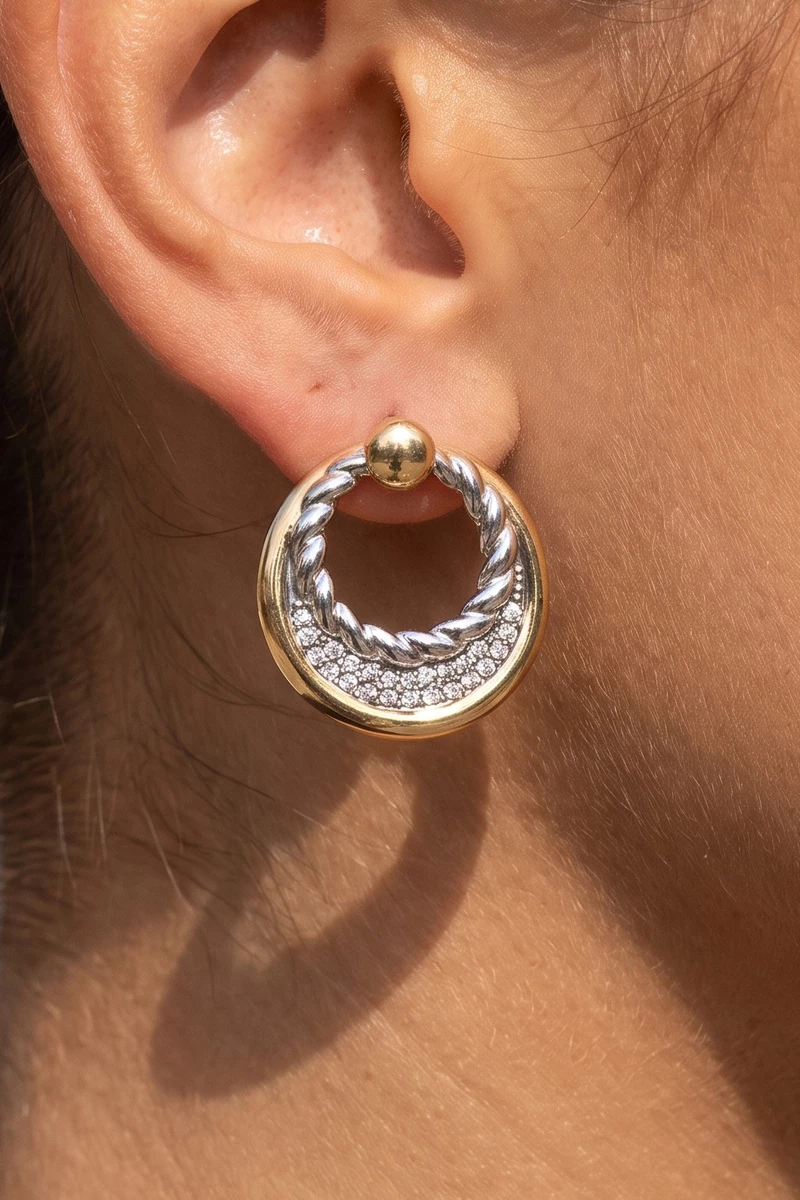 Twisted Rope Pave Cz Circle Drop Earrings